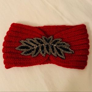 Red and Black Jeweled Winter Headband